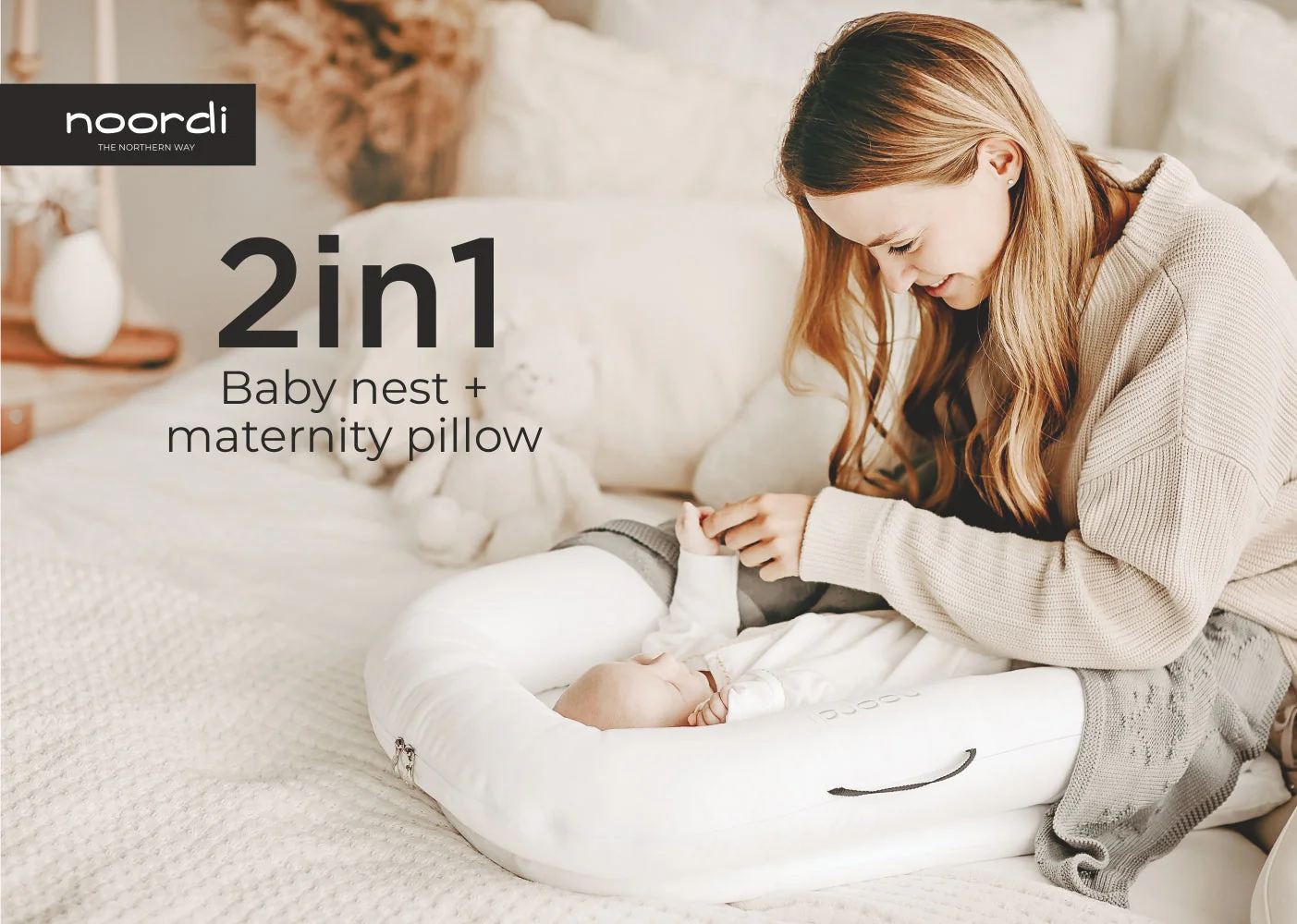 Noordi 2in1 Deluxe Baby Nest & Maternity Pillow with Silver-Ion Cotton, White - Image 27