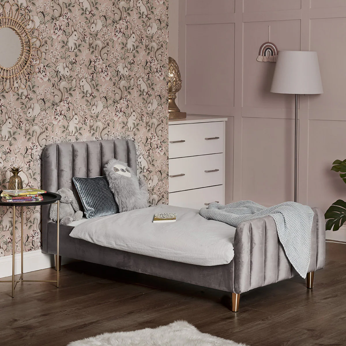 OBaby Gatsby Velvet Single Bed, Grey
