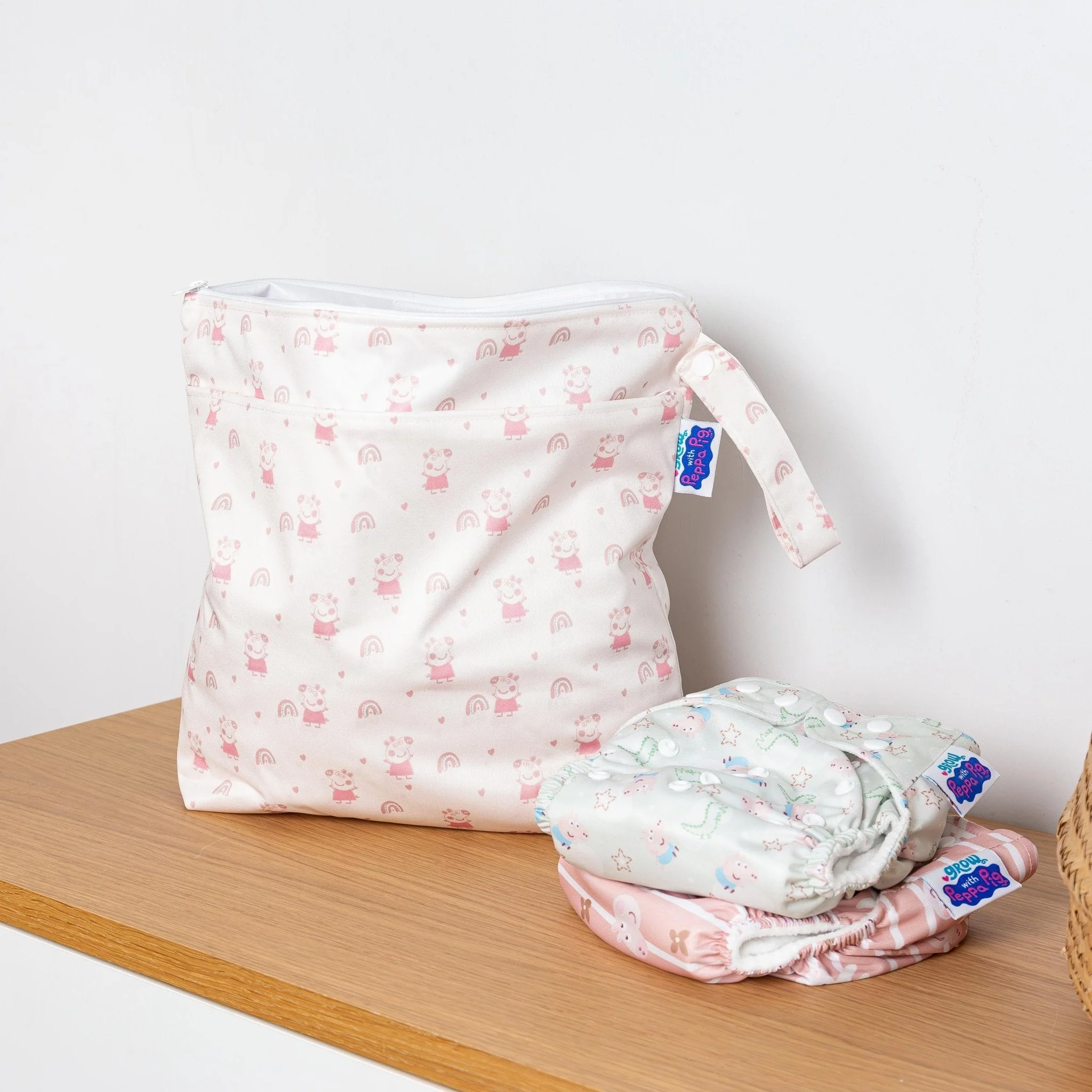 Peppa Pig Grab & Go Nappy Wet Bag - Pink Rainbows - Image 2