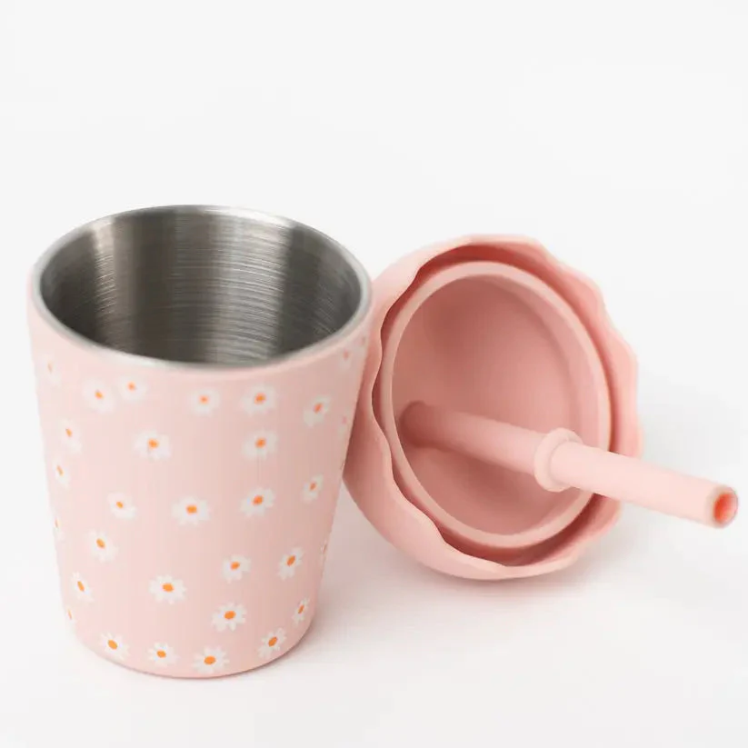 Pink Daisy Mini Toddler Smoothie Cup & Straw 200ml - Image 2