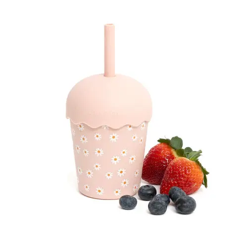 Pink Daisy Mini Toddler Smoothie Cup & Straw 200ml - Image 3