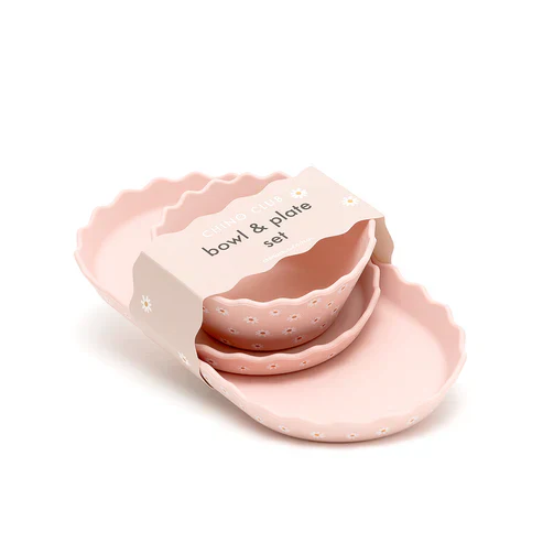 Pink Daisy Wavy Edge Silicone Bowl and Plate Set - Image 2