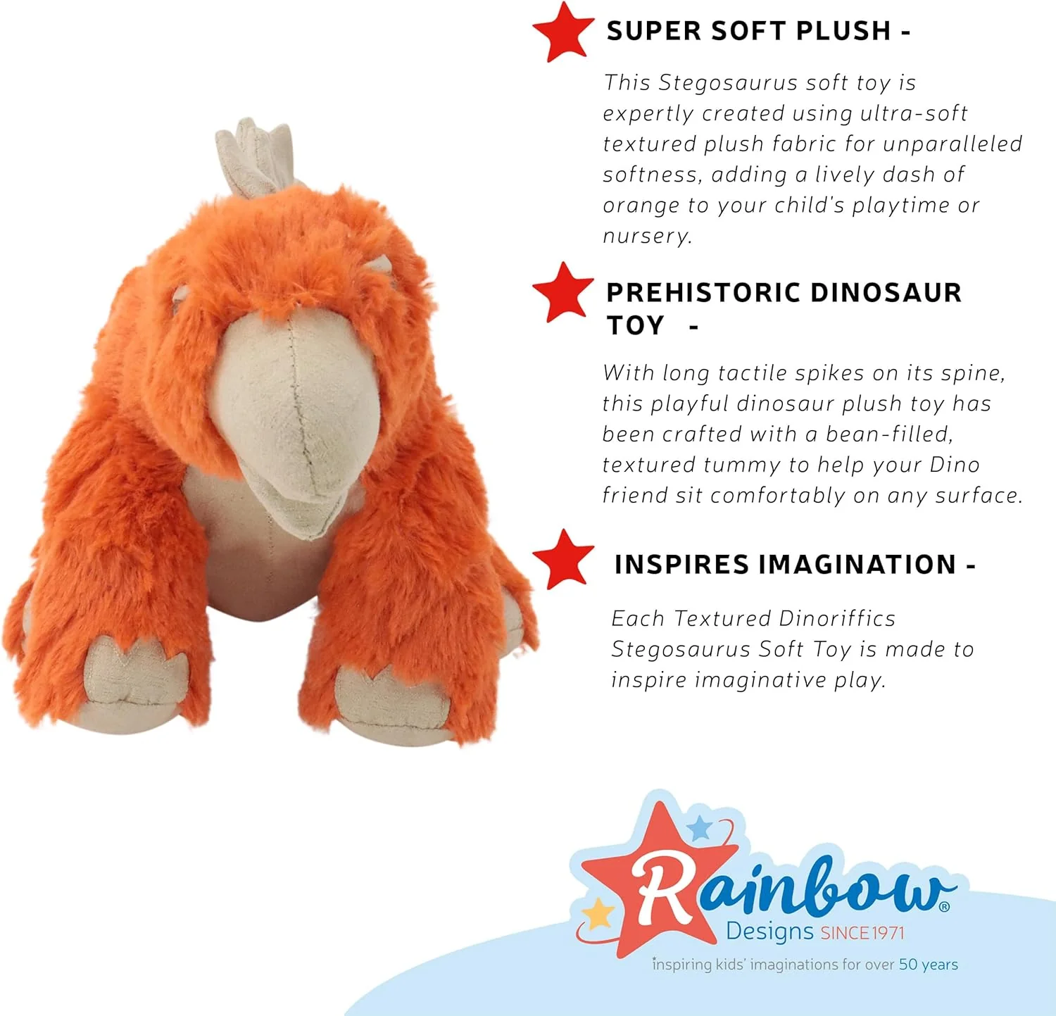 Rainbow Designs Dinoriffic Stegosaurus Textured Soft Toy - Image 6
