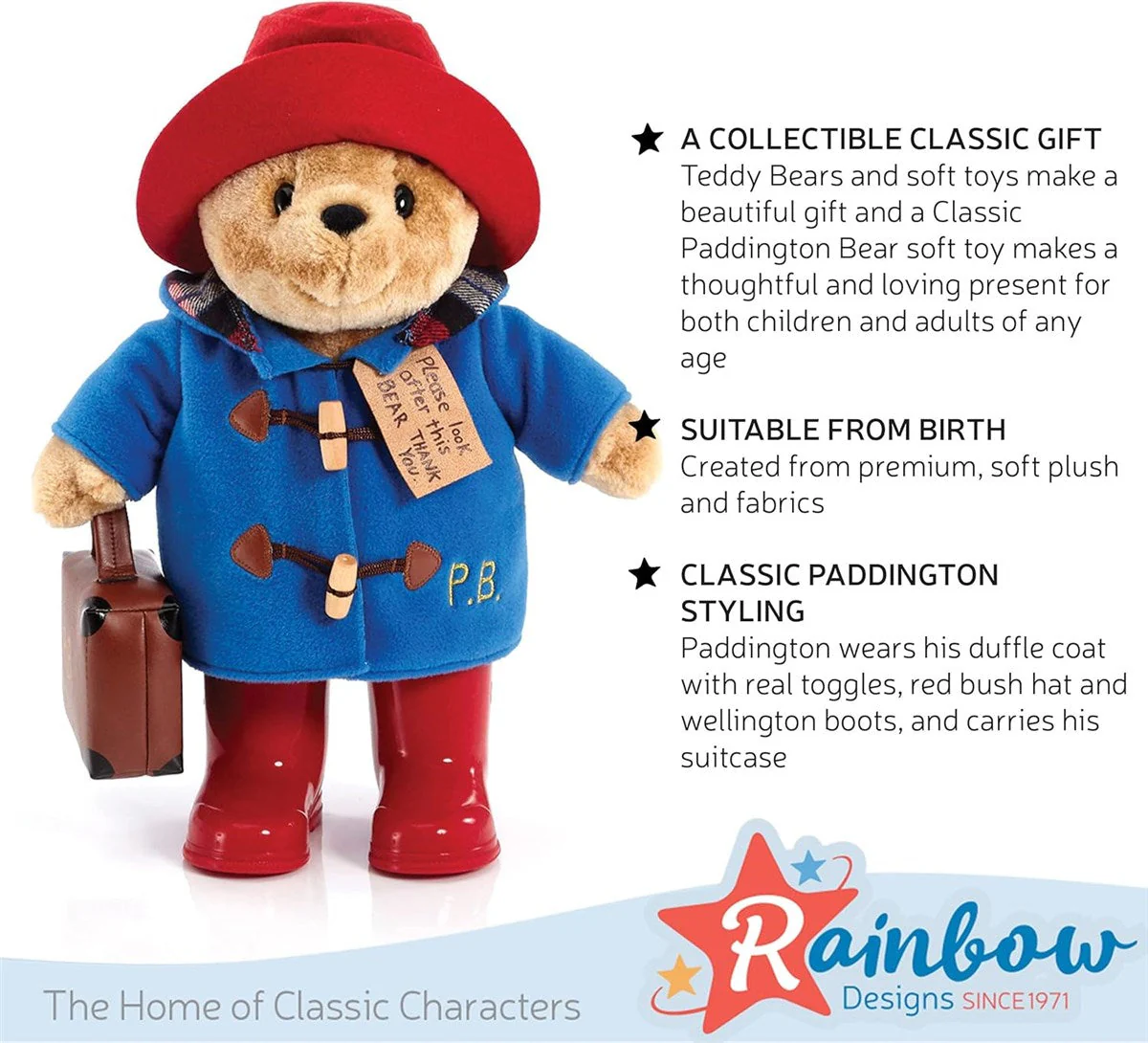 Rainbow Designs Large 34cm Classic Paddington Bear with Boots & Suitcase - Image 11