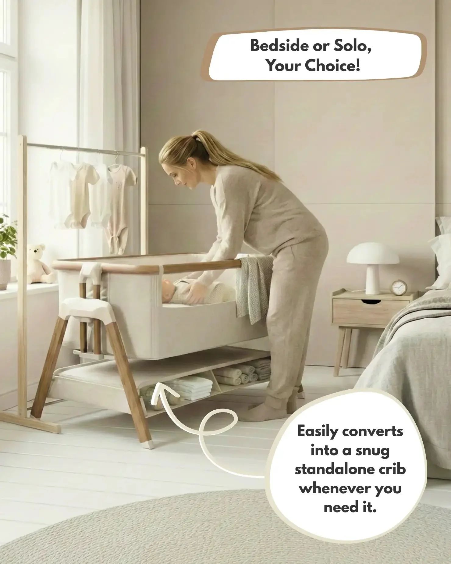 Sona Bedside & Co-Sleeping Crib - Beige - Image 3