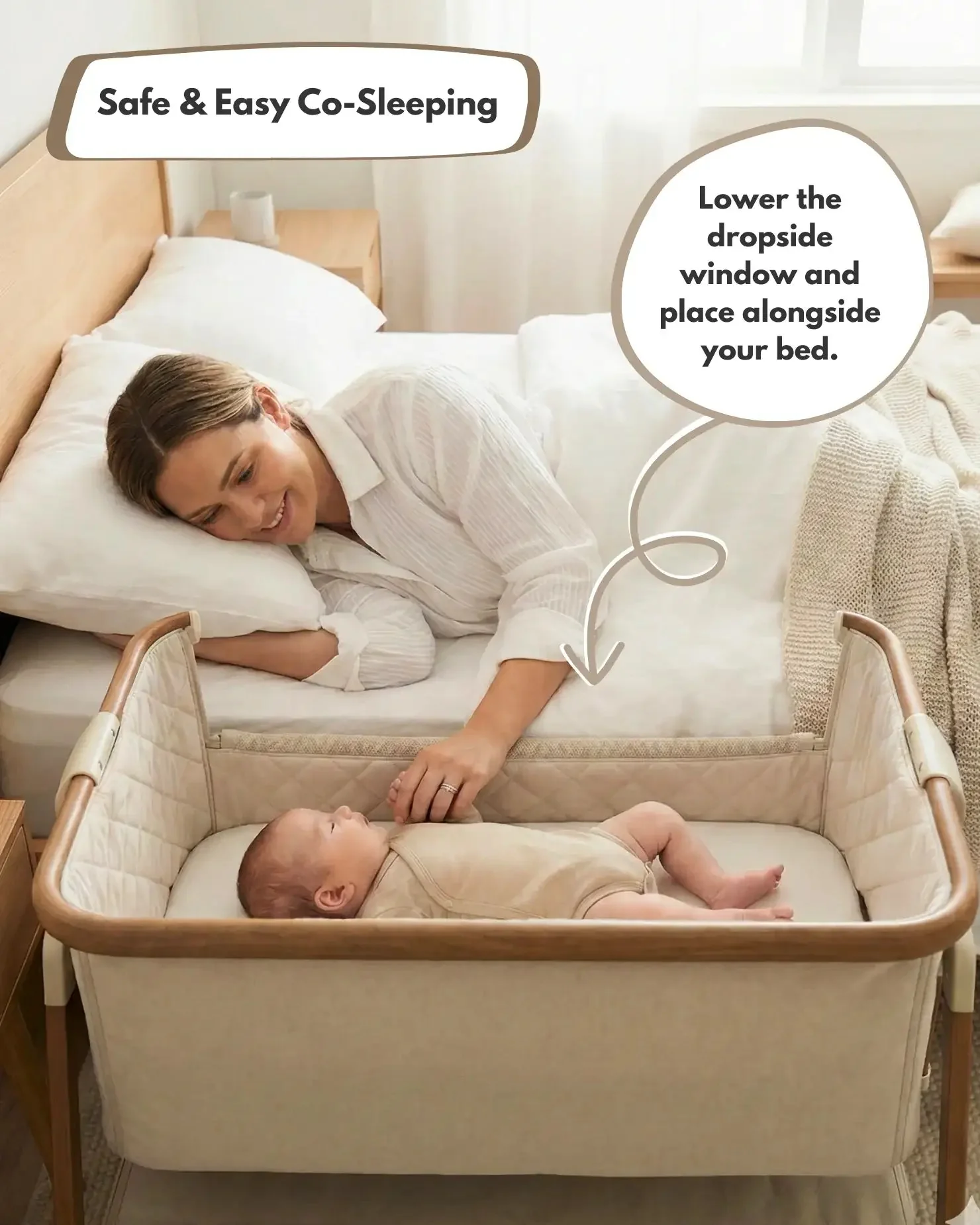 Sona Bedside & Co-Sleeping Crib - Beige - Image 4