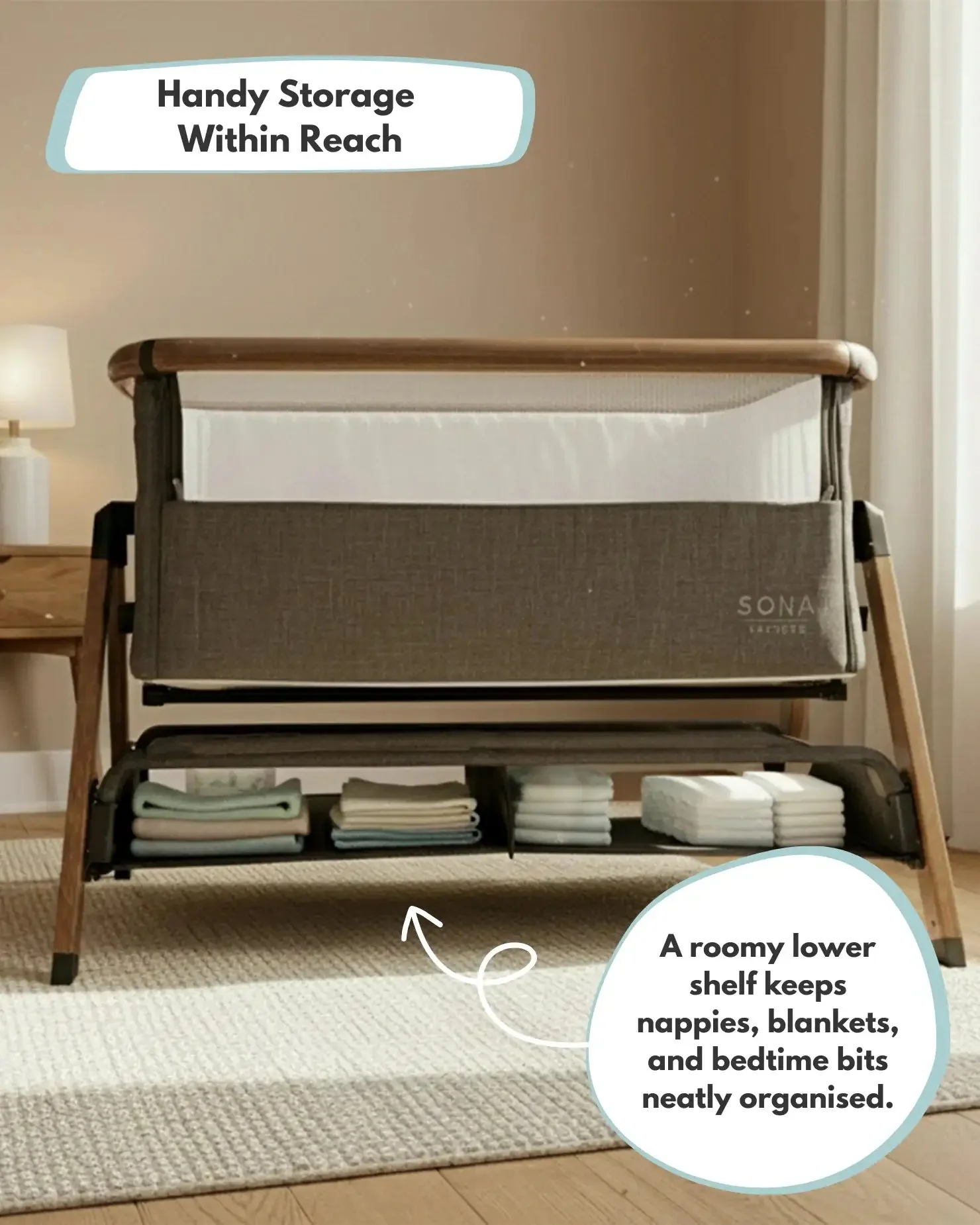 Sona Bedside & Co-Sleeping Crib - Grey - Image 4