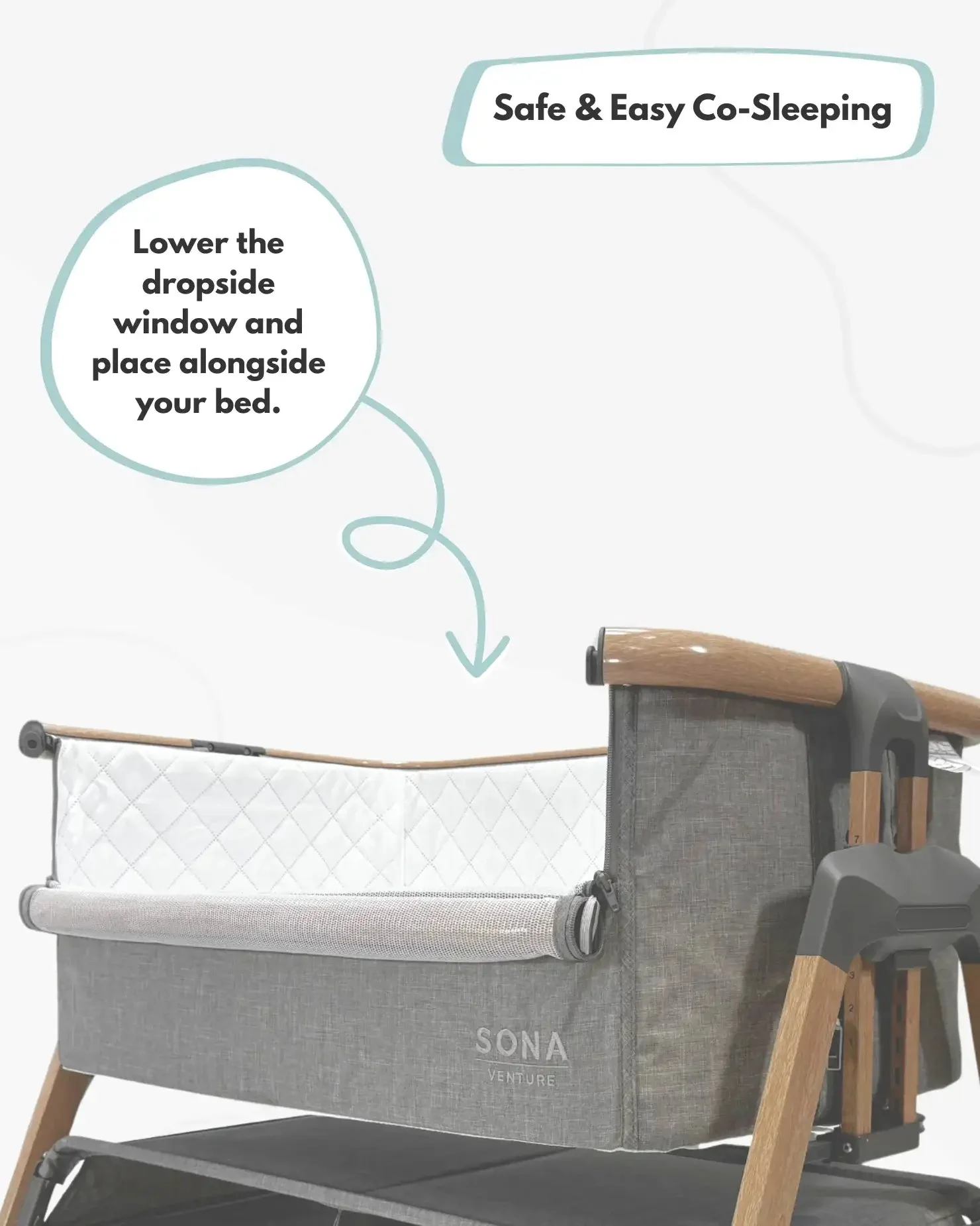 Sona Bedside & Co-Sleeping Crib - Grey - Image 5