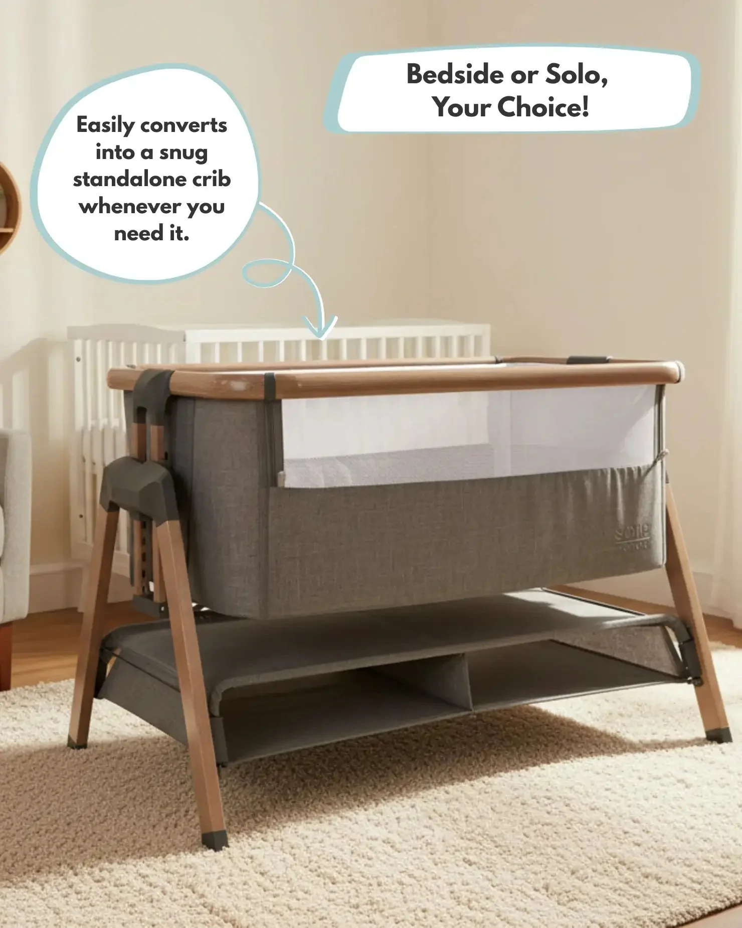 Sona Bedside & Co-Sleeping Crib - Grey - Image 2