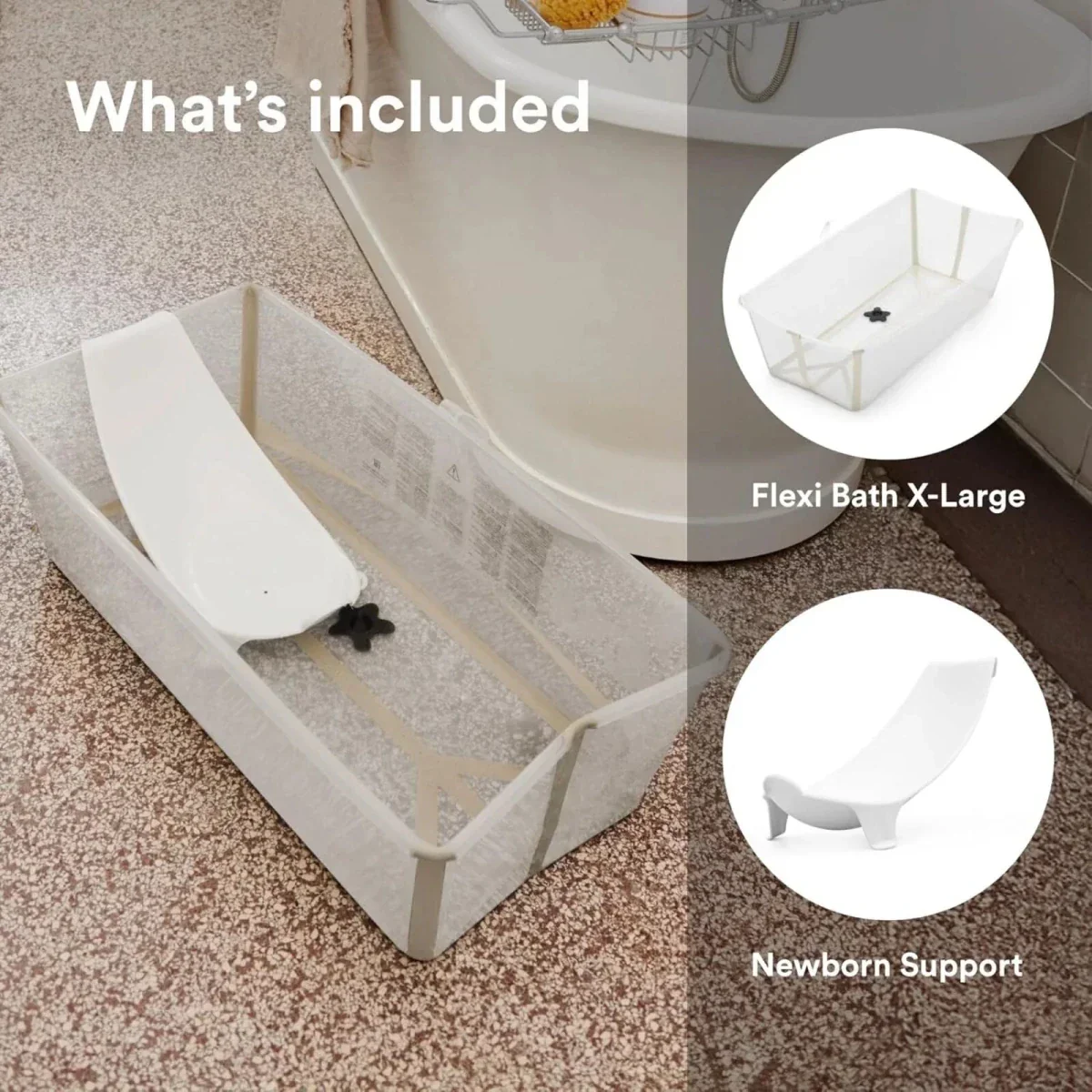 Stokke Flexi Bath X-Large Bath & Flexi Newborn Support Bundle - Sandy Beige - Image 2