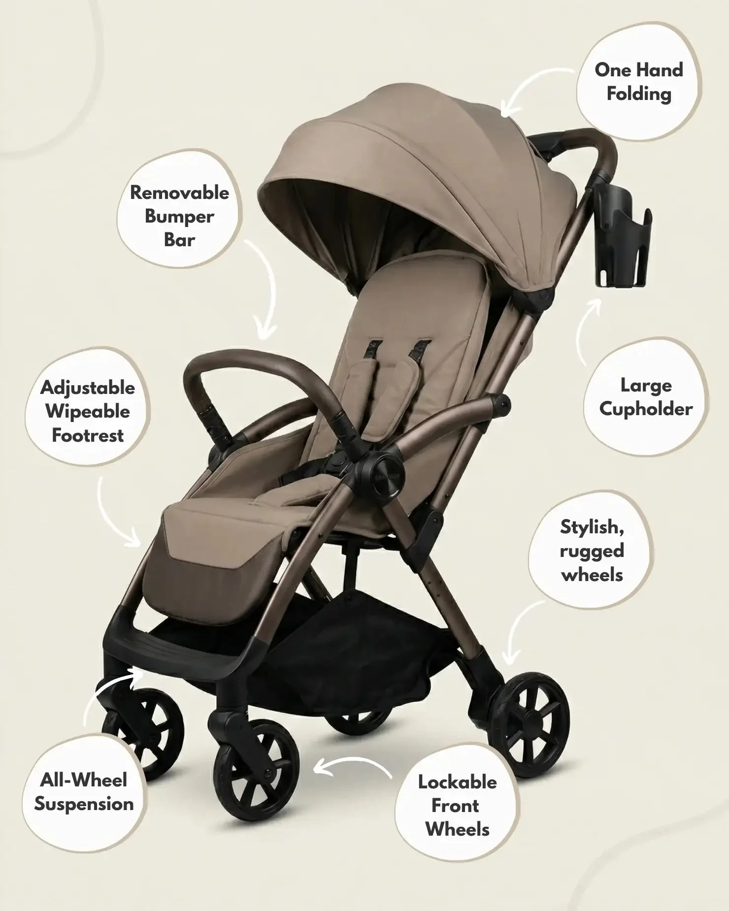 Venture Avio Compact Travel Baby Stroller - Truffle - Image 3