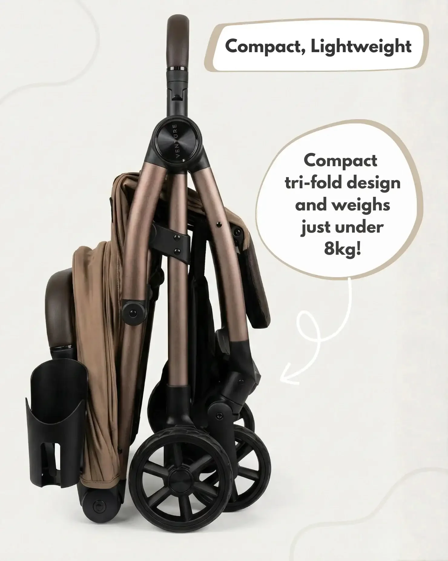 Venture Avio Compact Travel Baby Stroller - Truffle - Image 7